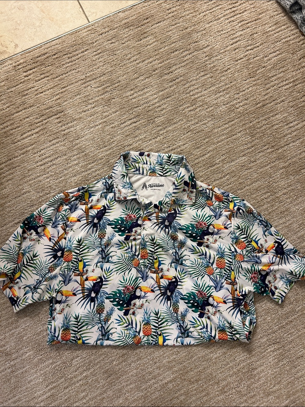 Royal & Awesome Tropical Toucan Button-Up Shirt Golf Shirt NWOT